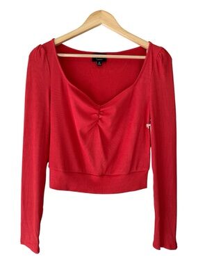 Lumiere Red Cropped Long Sleeve Sweetheart Neckline Top